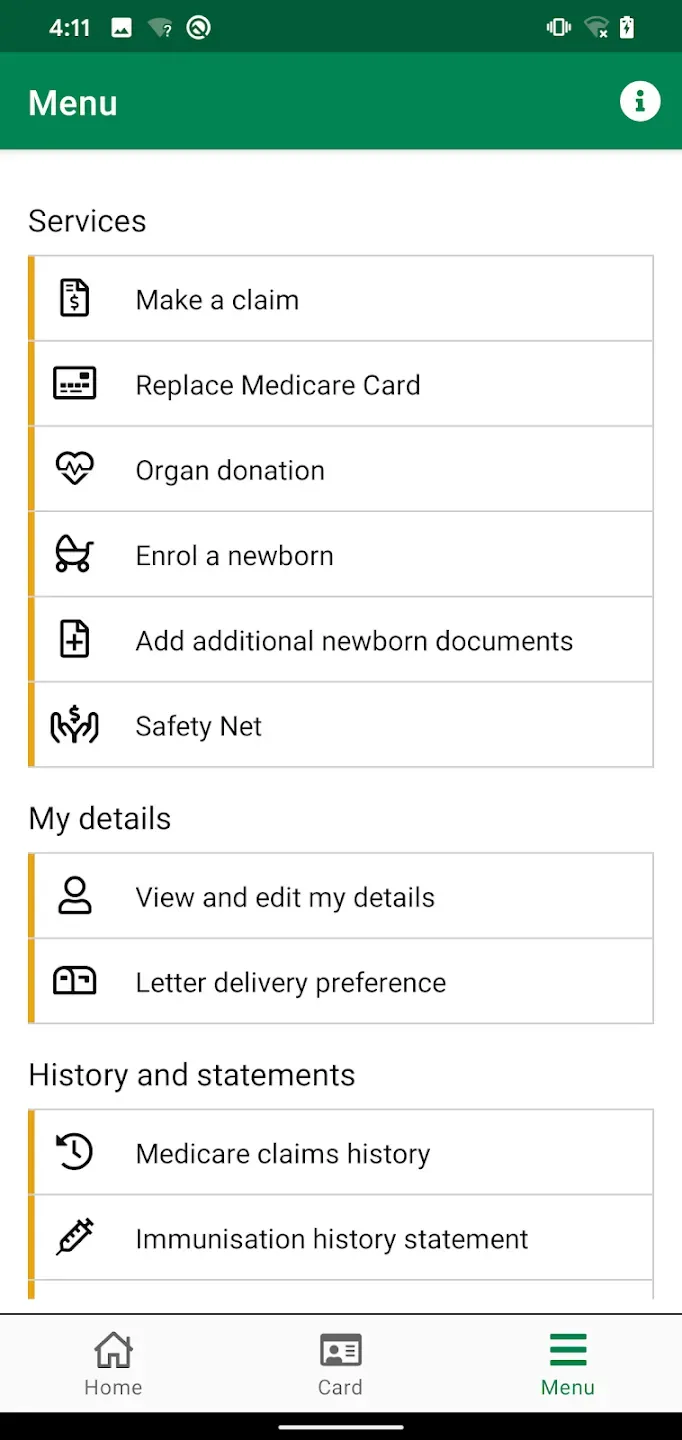 Express Plus Medicare app - services menu